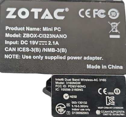 Zotac Mini PC Celeron N3150 1.6GHz, 8GB RAM, 250GB SSD w/ Toshiba Power adapt Q_