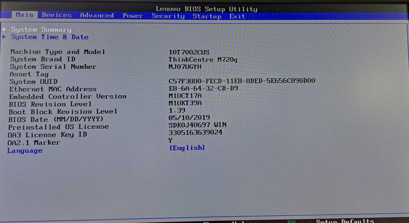 Lenovo M720q USFF Desktop | i5-8400T @ 1.70GHz 8GB DDR4 No HDD/OS )