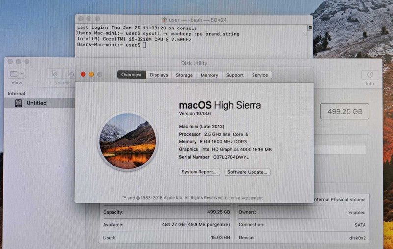 Apple Mac Mini 2012 | Core i5-3210M @ 2.50GHz 8GB DDR3 500GB HDD )