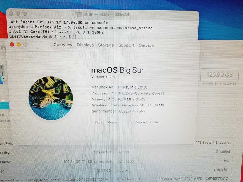 Apple Macbook Air 2013 11\\" Core i5-4250U @ 1.3GHz 4GB DDR3 120GB SSD (