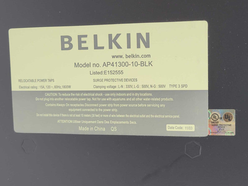 Belkin AP41300-10-BLK Home theater power surge protector _