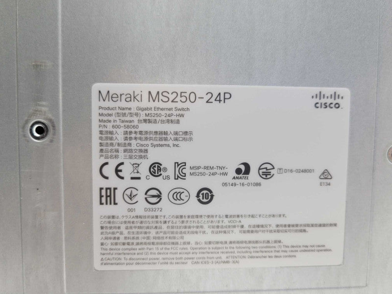 Cisco Meraki MS250-24P Cloud Managed Ethernet Switch w/ 1 PS, Claimed, READ _