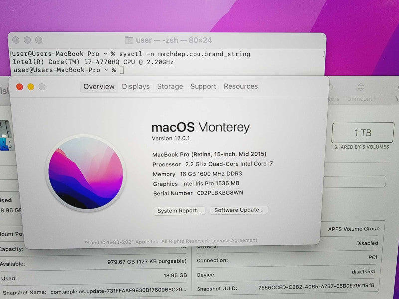 Apple Macbook Pro 2015 15\\" Core i7-4770HQ @ 2.2GHz 16GB DDR3 1TB SSD (