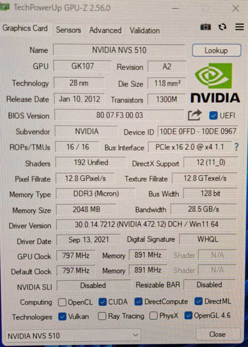 Nvidia NVS 510 | 2GB GDDR3 Graphics Card | 4x Mini DisplayPort )