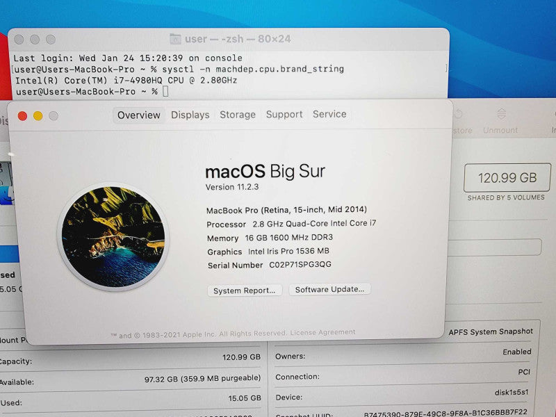 Apple Macbook Pro 2014 15" Core i7-4980HQ @ 2.8GHz 16GB DDR3 120GB SSD [Read] (