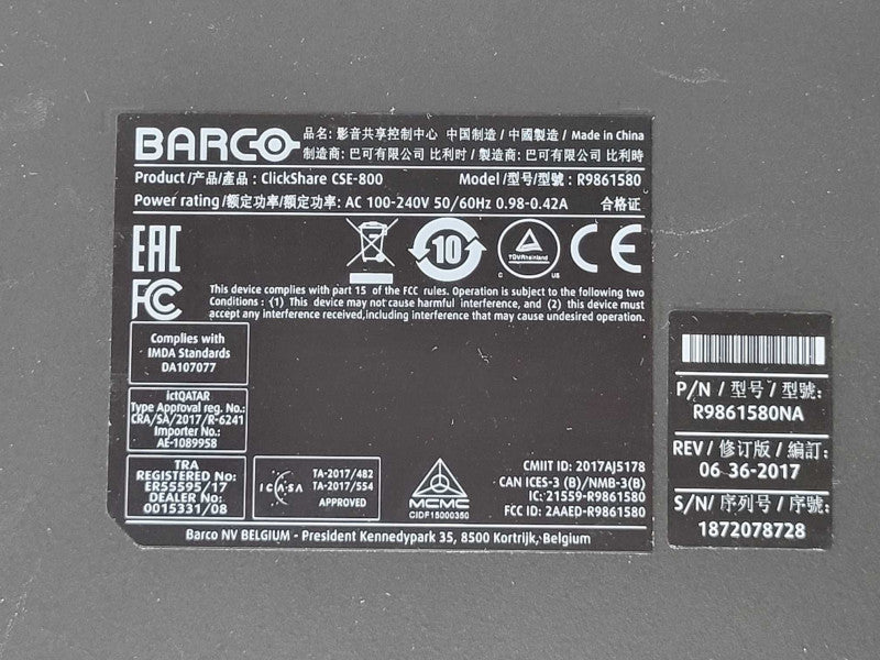 Barco ClickShare CSE-800 Presentation System w/ 4x Buttons and 4x Antennas Q_