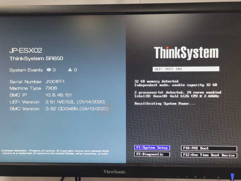 Lenovo ThinkSystem SR650 2x Gold 6126 2.6GHz 12C, 32GB DDR4, 2x PSU, READ _
