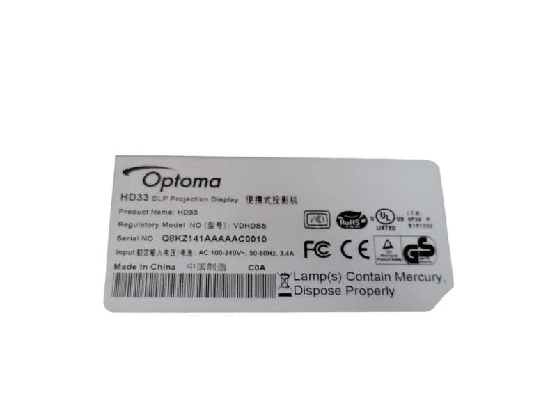 Optoma HD33 DLP Projection Display VDHDSS Projector, No Remote control, READ _