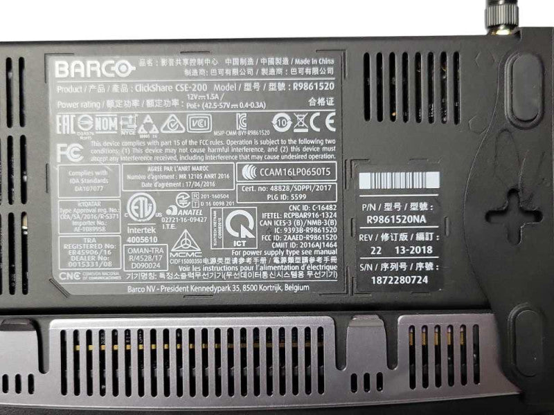Barco ClickShare CSE-200 Wireless System w/ 1x Button, 2x Antenna, Power Adap Q_