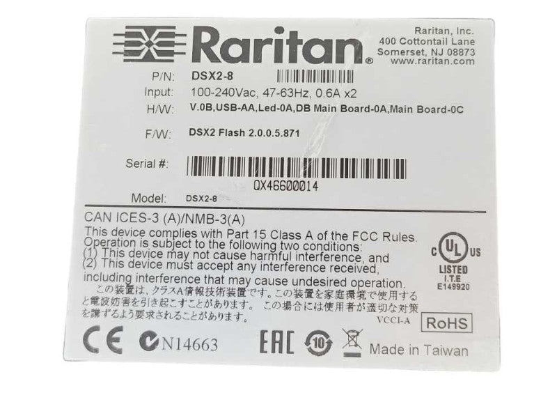 Raritan DSX2-8 8 Port Serial Console Server 2x PSU, READ _