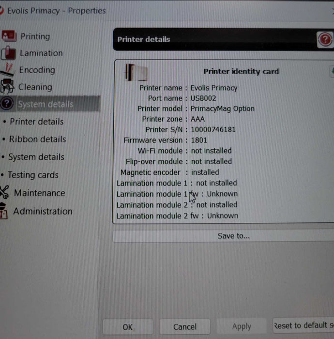 Evolis Primacy PM1H0000RS Expert ID Card Printer, READ _
