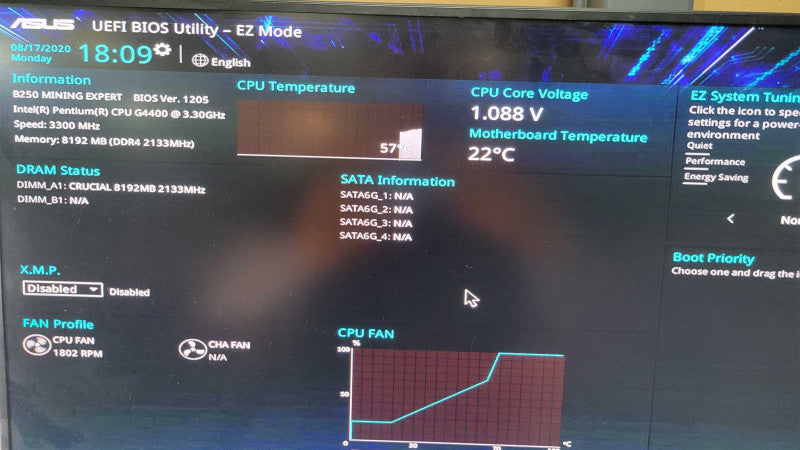 Intel Pentium G4400 | ASUS B250 Mining Expert (19 Slots) | 8GB RAM | I/O  %