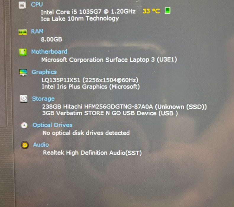 Microsoft Surface 3 laptop i5-1035G7@1.2GHz 8GB RAM 256GB SSD READ!