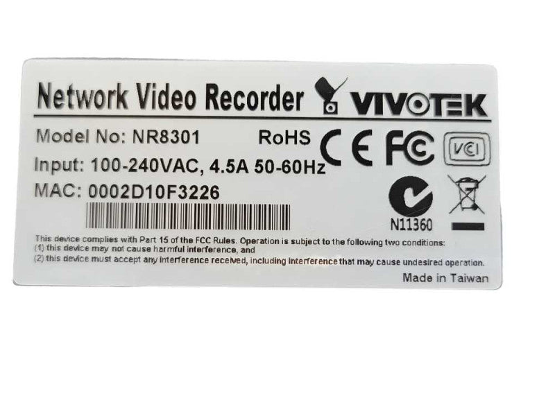 Vivotek Network video Recorder NR8301 with 2x 2TB HDDs, No Key _