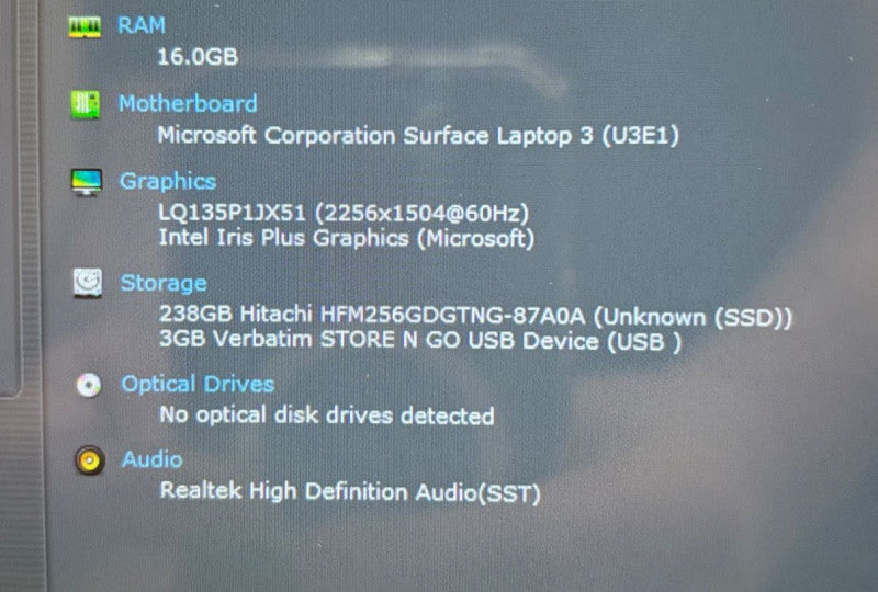 Microsoft Surface Laptop 3 Intel Core i7-1065G7@1.3GH 16GB RAM 256GB SSD READ