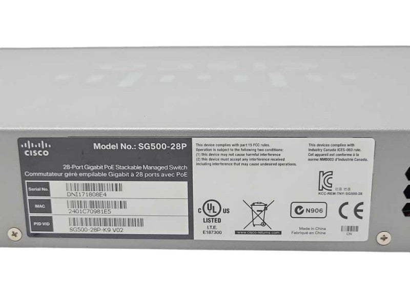 Cisco SG500-28P-K9 V02 28 Port Gigabit PoE Stackable Managed switch _