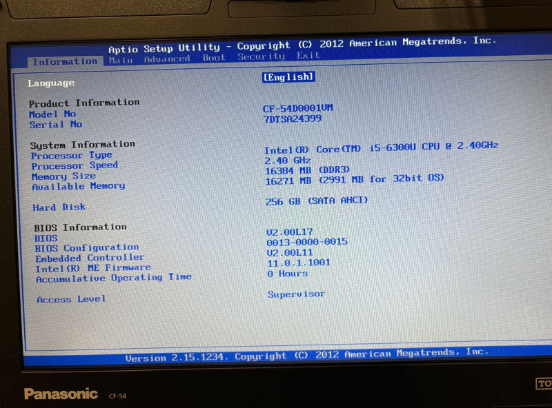 Panasonic TOUGHBOOK CF-54 Intel i5-6300U@2.4GHz 16GB RAM 256GB SSD 0Hrs READ!