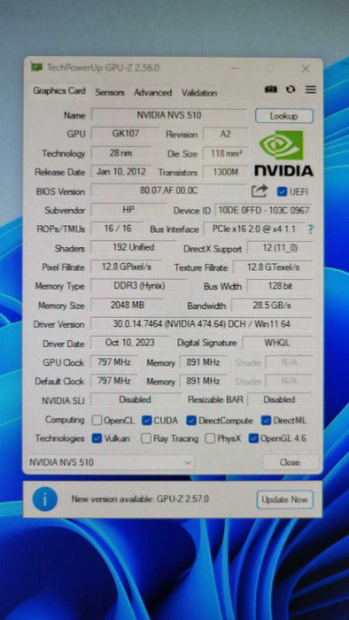 NVIDIA NVS 510 2GB DDR3 4x Mini DisplayPort High Profile PCIe GPU 9NPC8 Q%