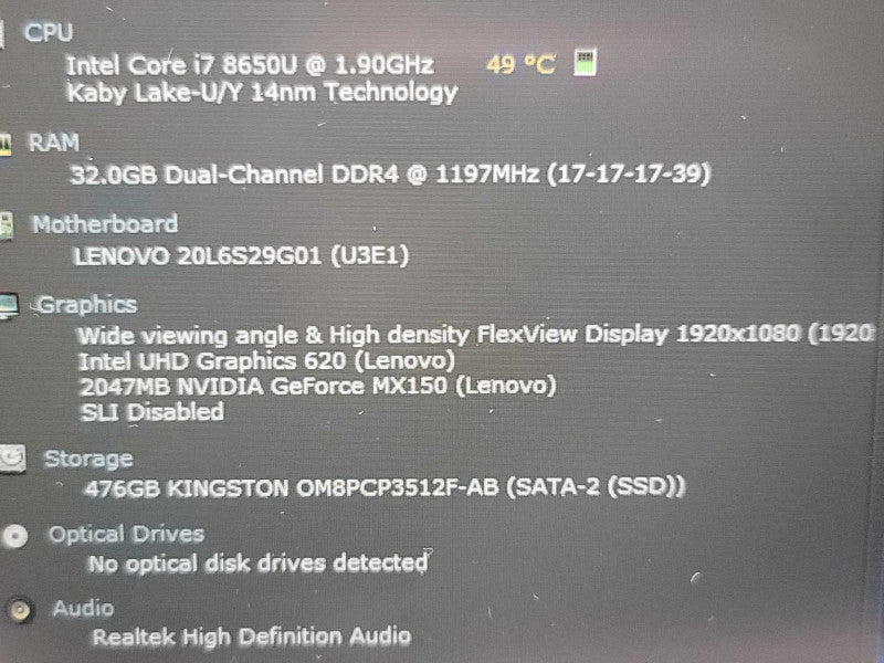 Lenovo ThinkPad T480| i7-8650U| 32GB DDR4| GeForce MX150| 512GB SSD| READ Î²