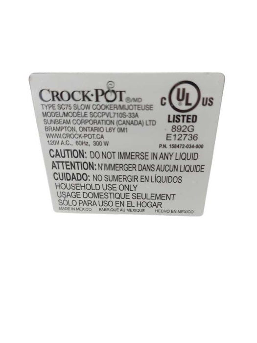 Crock-pot Slow Cooker Model: SCCPVL710S-33A â