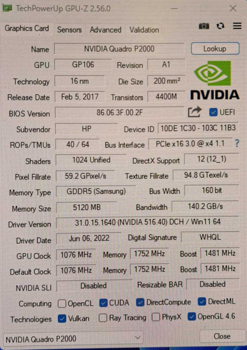NVIDIA Quadro P2000 | 5GB GDDR5 Video Graphics Card | 4x DisplayPort )