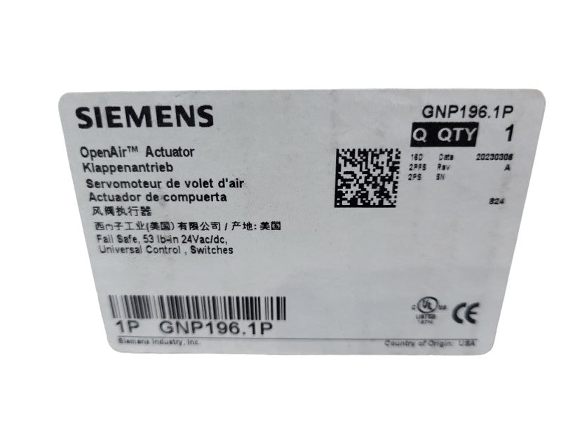 Siemens GNP196.1P OpenAir Actuator &