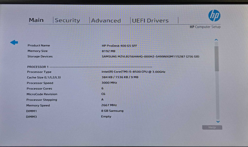 HP ProDesk 400 G5 SFF Desktop | i5-8500 @ 3.00GHz 8GB DDR4 256GB NVMe )