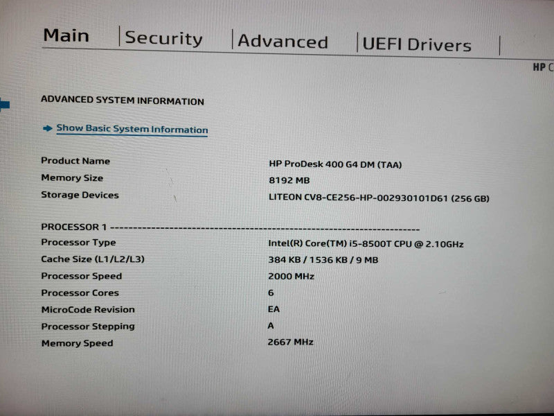 HP ProDesk 400 G4 USFF Desktop i5-8500T 8GB RAM 256GB SSD  $