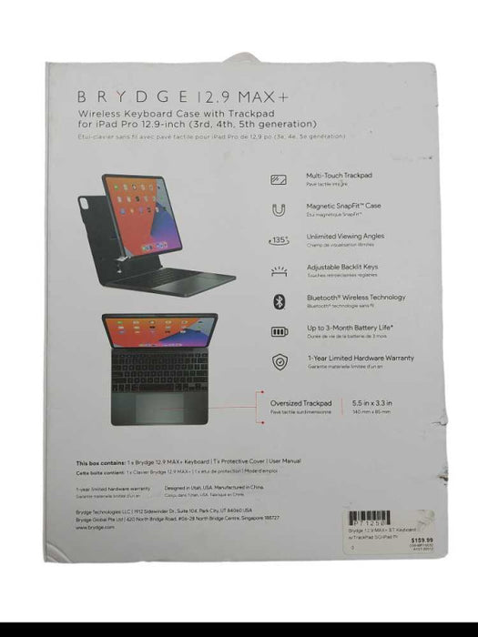 Brydge 12.9 Max+ Wireless Keyboard Case with Trackpad for Ipad Pro 3rd,4thgen â