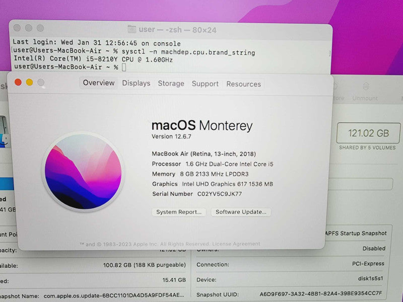 Apple Macbook Air Retina 2018 13\\" Core i5-8210Y @ 1.6Ghz 8GB DDR3 120GB SSD (