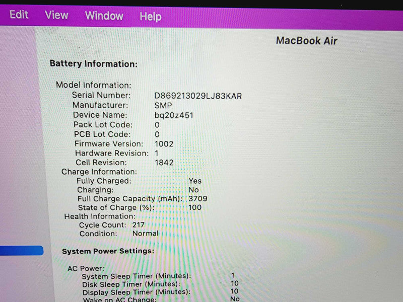 Apple Macbook Air Retina 2018 13\\" Core i5-8210Y @ 1.6Ghz 8GB DDR3 120GB SSD (