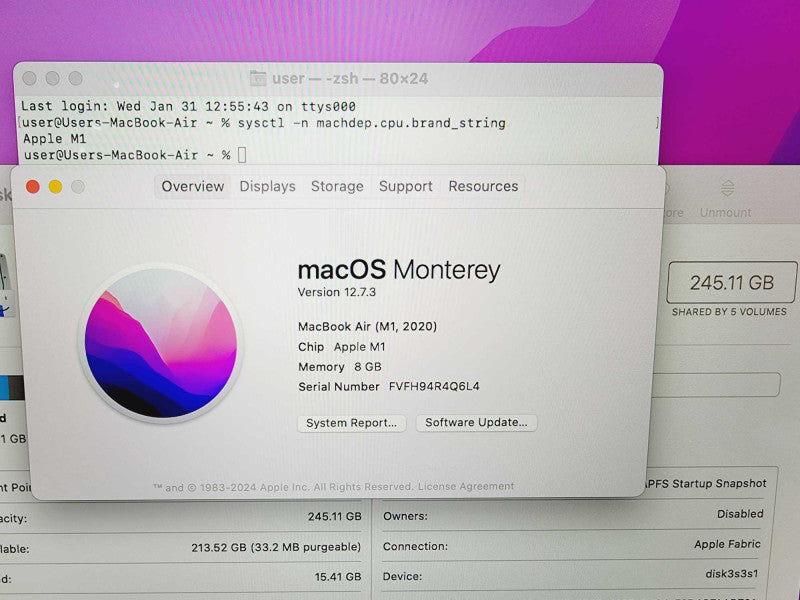 Apple Macbook Air 2020 13\\" Chip M1 @ 3.2GHz 8GB Ram 250GB SSD (