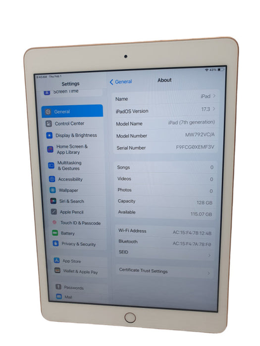 Apple iPad (7th gen) 128GB A2197 Rose Gold UNLOCKED Plz READ  -