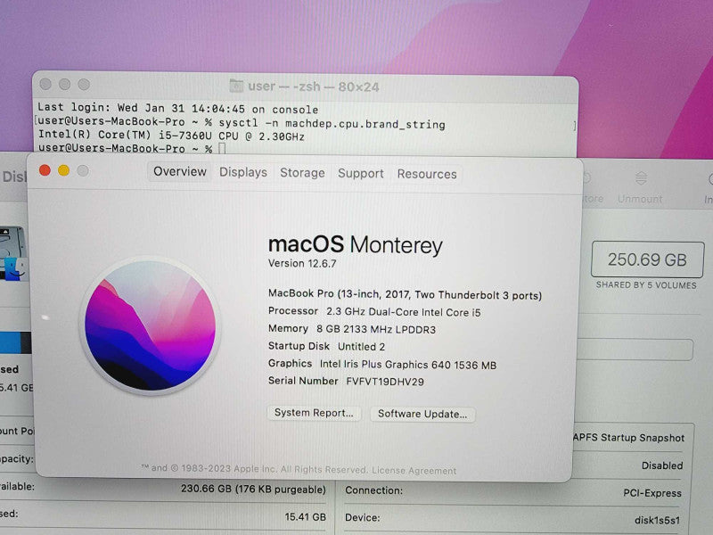 Apple Macbook Pro 2017 13\\" Core i5-7360U @ 2.3GHz 8GB DDR3 250GB SSD [Read] (