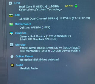 DELL LATITUDE 5490 Intel Core i7-8650U 16GB DDR4 RAM 256GB SSD