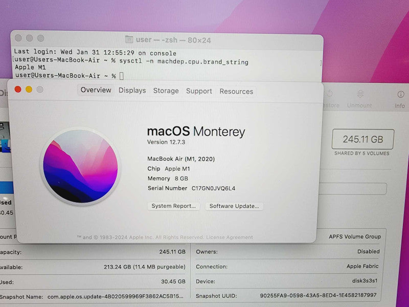 Apple Macbook Air 2020 13\\" Chip M1 @ 3.2GHz 8GB Ram 250GB SSD (