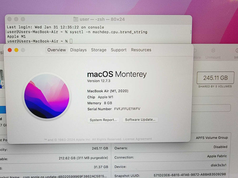 Apple Macbook Air 2020 13\\" Chip M1 @ 3.2GHz 8GB Ram 250GB SSD [Read] (