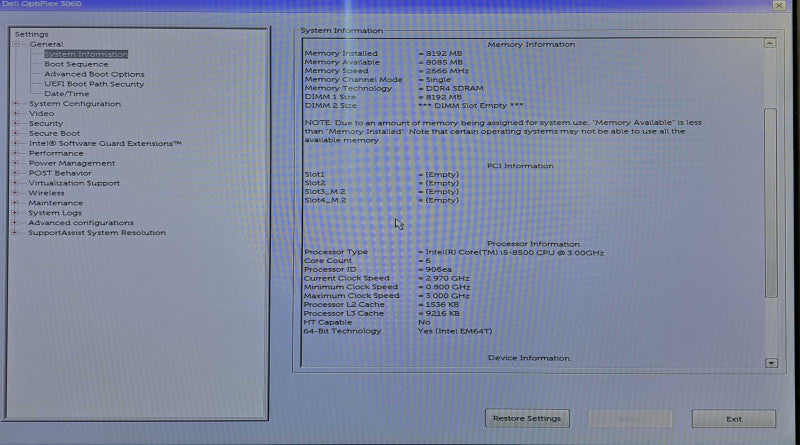 Dell OptiPlex 3060 SFF Desktop | i5-8500 @ 3.00GHz 8GB DDR4 256GB NVMe )