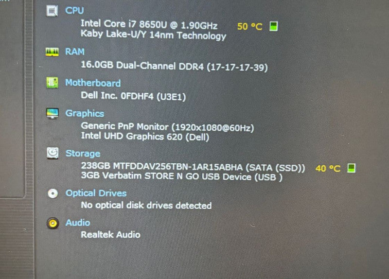 DELL LATITUDE 5490 Intel Core i7-8650U vPro 16GB DDR4 RAM 256GB SSD