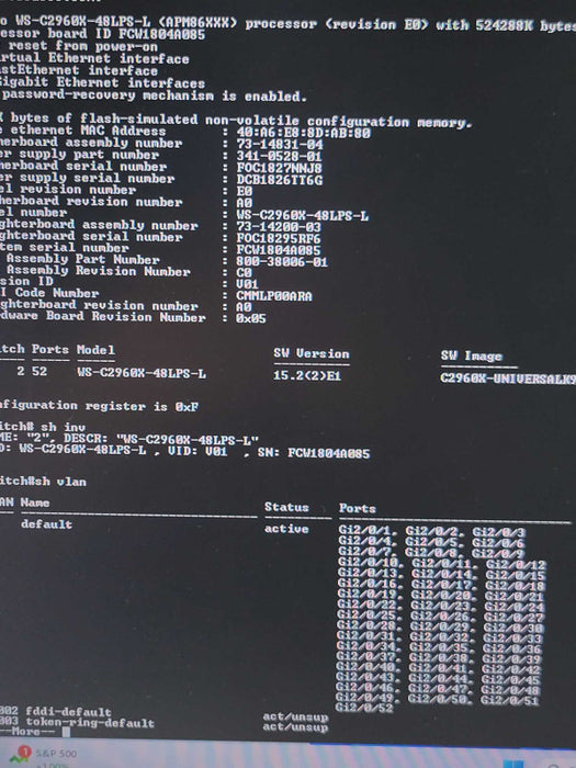 Cisco WS-C2960X-48LPS-L 48 Port PoE+ Gigabit Switch w/ C2960-STACK _