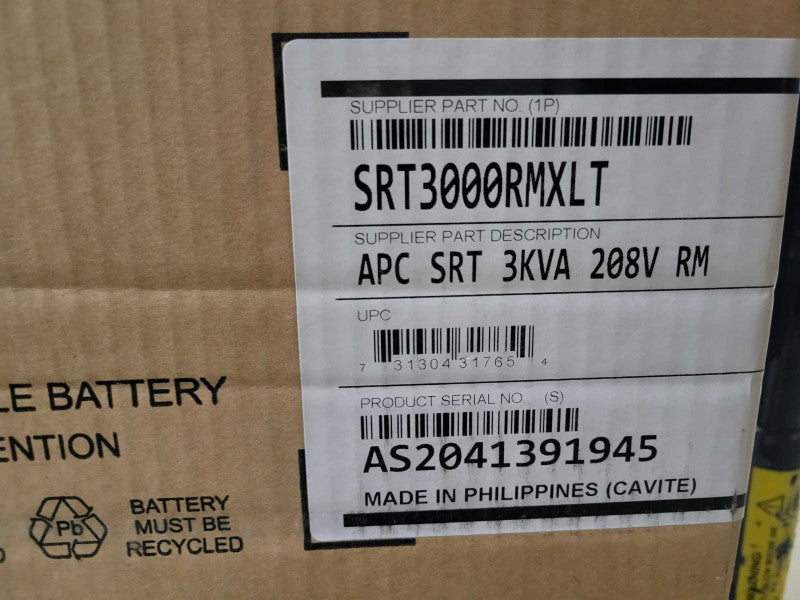 APC SRT3000RMXLT 3000VA 208V On-Line Double-Conversion Smart-UPS Power Backup _