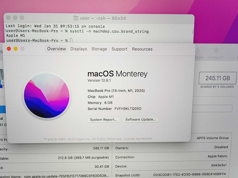 Apple Macbook Pro 2020 13\\" Chip M1 @ 3.2GHz 8GB Ram 250GB SSD (