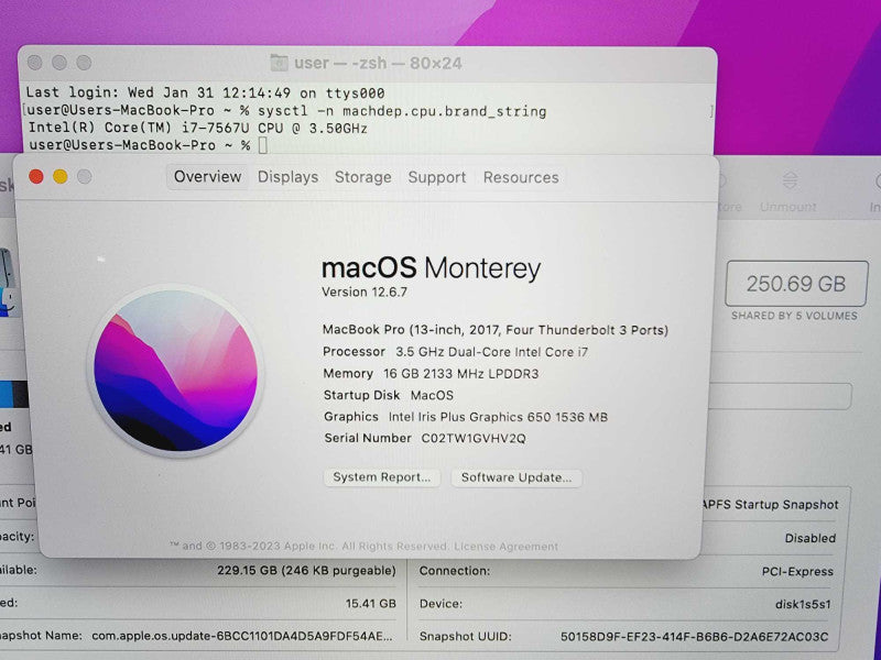 Apple Macbook Pro 2017 13\\" Core i7-7567U @ 3.5GHz 16GB DDR3 250GB SSD (