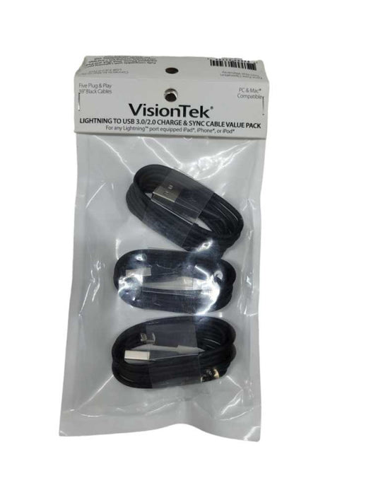 VisionTek LIGHTNING TO USB 3.0/2.0 CHARGE AND SYNC CABLE 3-Pack %