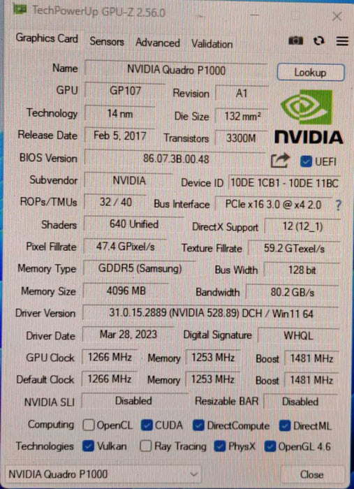 PNY NVIDIA Quadro P1000 4GB GDDR5 PCIe 3.0 | 4x MiniDP | High Profile  )