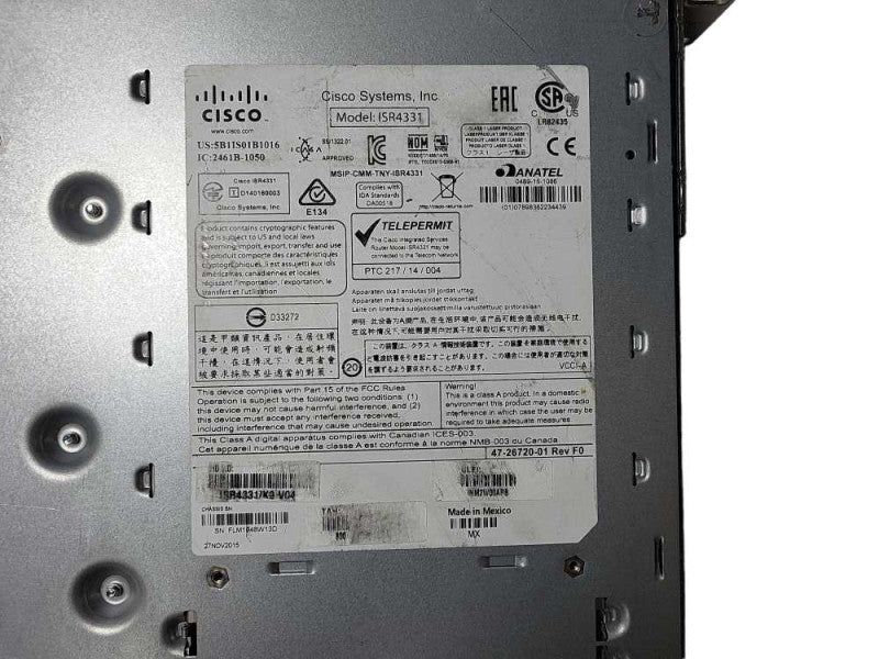 CISCO ISR4331/K9 Integrated Service Router, No Clock Issue $