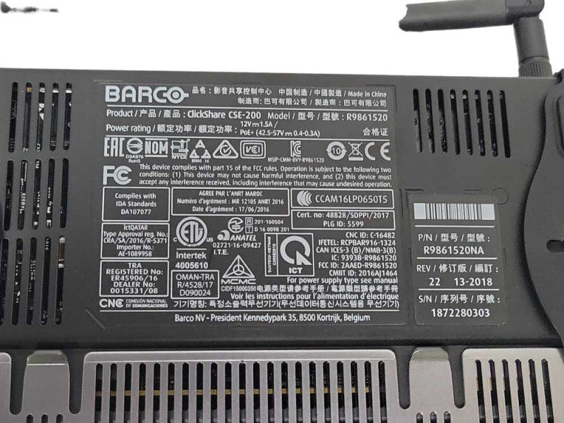 Barco ClickShare CSE-200 Wireless System w/ 1x Button, 2x Antenna, Power Adap Q_