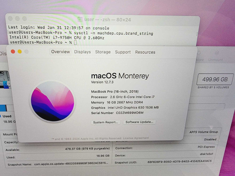 Apple Macbook Pro 2019 16\\" Core i7-9750H @ 2.6GHz 16GB DDR4 500GB SSD AMD Radeon Pro 5300M 4GB (