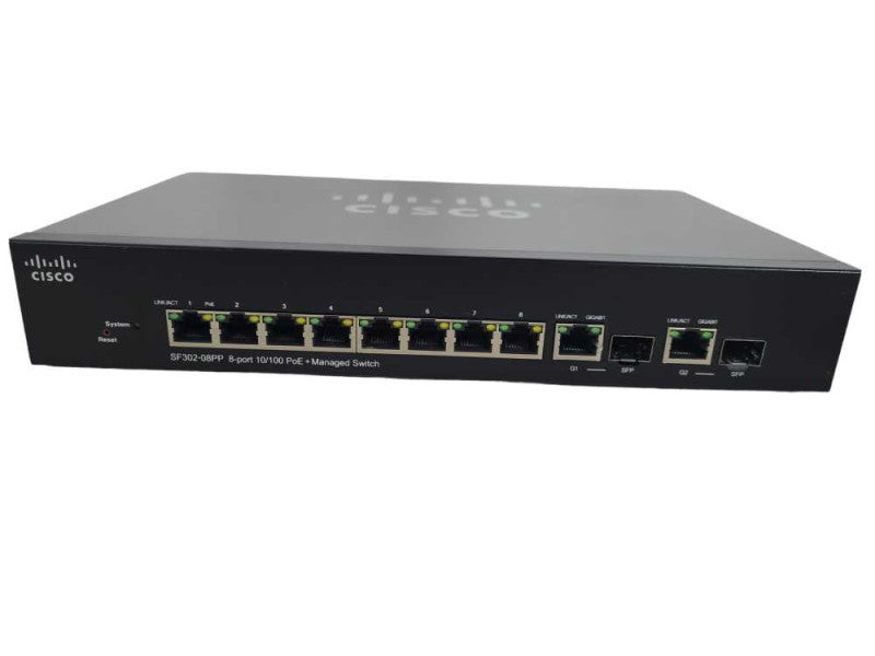 Cisco SF302-08PP 8-port 10/100 PoE+ Managed Network Switch + 2x SFP !
