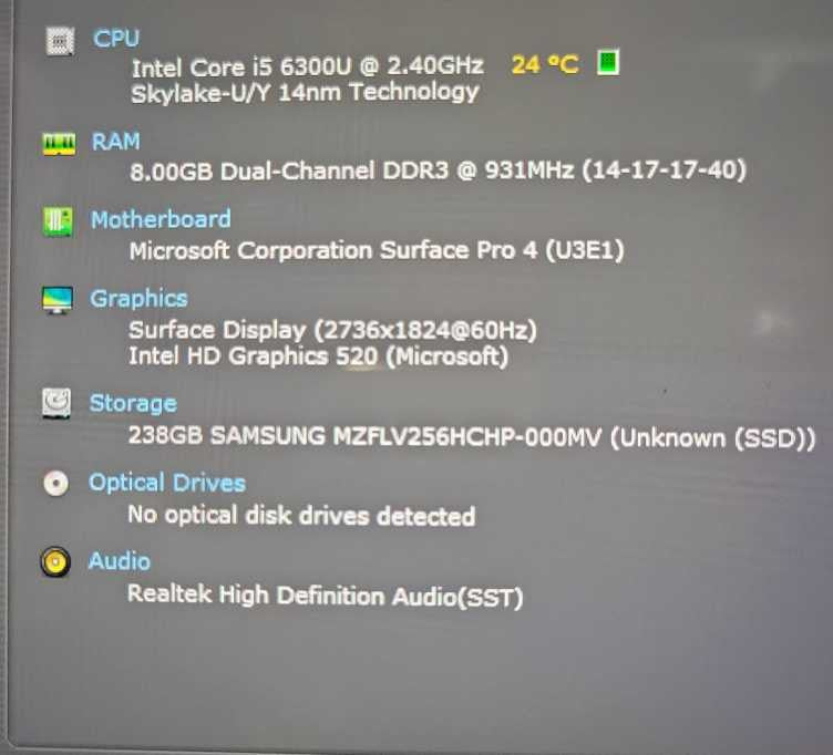 Microsoft Surface Pro 4 1724, Core i5-6300U 8GB DDR3 256GB SSD w/ Power, SEE _